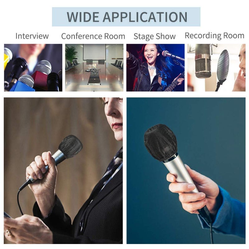 buluker 200 Pcs Disposable Microphone Cover Non-Woven Handheld Microphone Windscreen Protective Cap for Recording Room, KTV and Any Shared Environment (Black) - Image 4